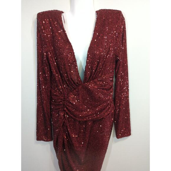 Fashion Nova Finding Love Burgundy Sequin Mini Bodycon Dress Womens Large NWT - Picture 3 of 14